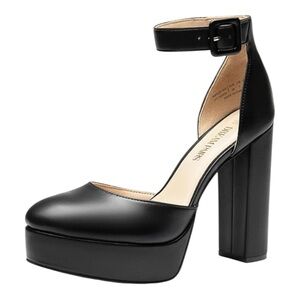 Dream Pairs Black 5.5” Chunky Platform Block Heels Square Toe Size 10 New